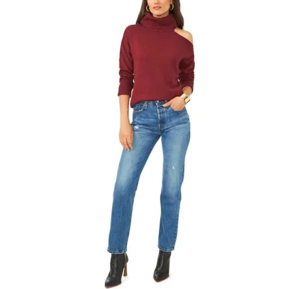 1. State Cold Shoulder Cuffed Turtleneck Sweater Windsor Wine Small NEW