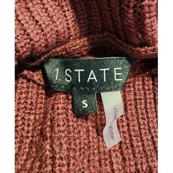 1. State Cold Shoulder Cuffed Turtleneck Sweater Windsor Wine Small NEW