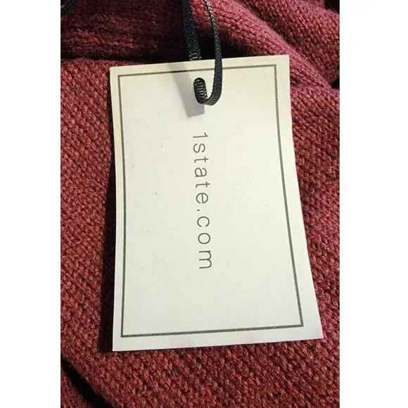1. State Cold Shoulder Cuffed Turtleneck Sweater Windsor Wine Small NEW
