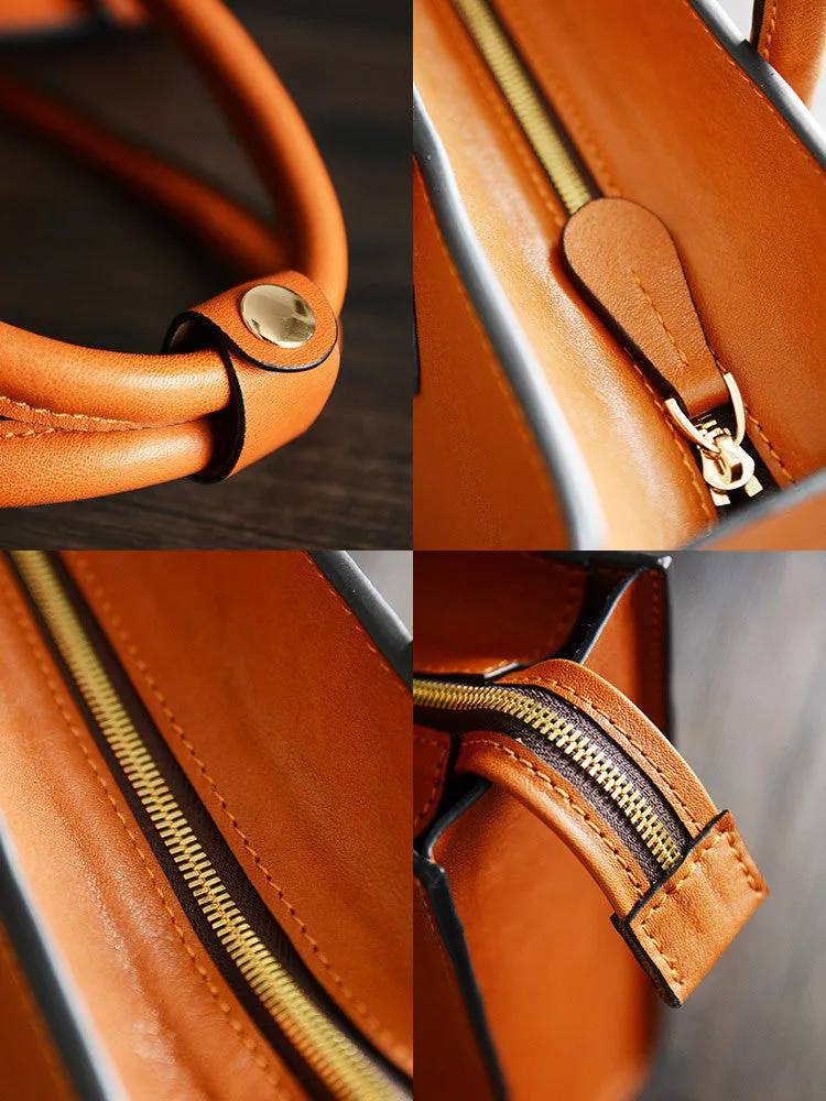 100% Handmade Italian Vegetable Tanned Leather Tote Bag, Shoulder Bag, Lady Shopper Bag D010