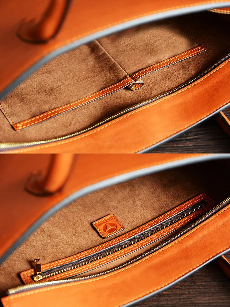 100% Handmade Italian Vegetable Tanned Leather Tote Bag, Shoulder Bag, Lady Shopper Bag D010