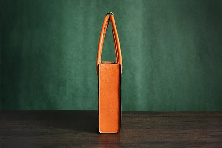 100% Handmade Italian Vegetable Tanned Leather Tote Bag, Shoulder Bag, Lady Shopper Bag D010