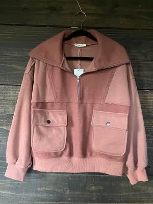 10924 BRICK OVERSIZED HALF ZIPPER TOP