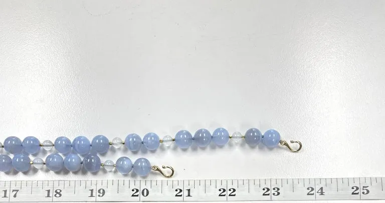 10mm Chalcedony and Moonstone Bead Necklace with Yellow Gold Accents