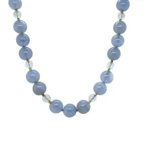 10mm Chalcedony and Moonstone Bead Necklace with Yellow Gold Accents