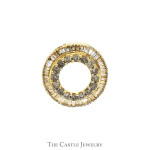 1/2cttw Round & Baguette Diamond Open Circle Pendant in 10k Yellow Gold