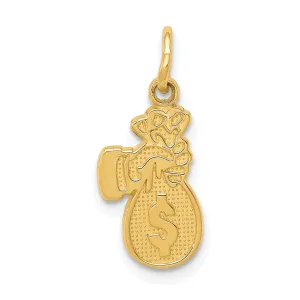 14k Yellow Gold Textured Polished Finish Money Bag Charm Pendant