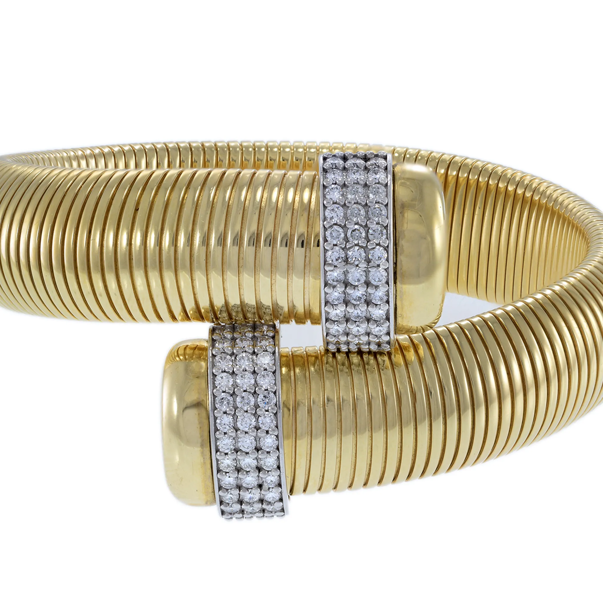 14KT Yellow Gold Flex Wrist Cuff with Round Cut Diamonds