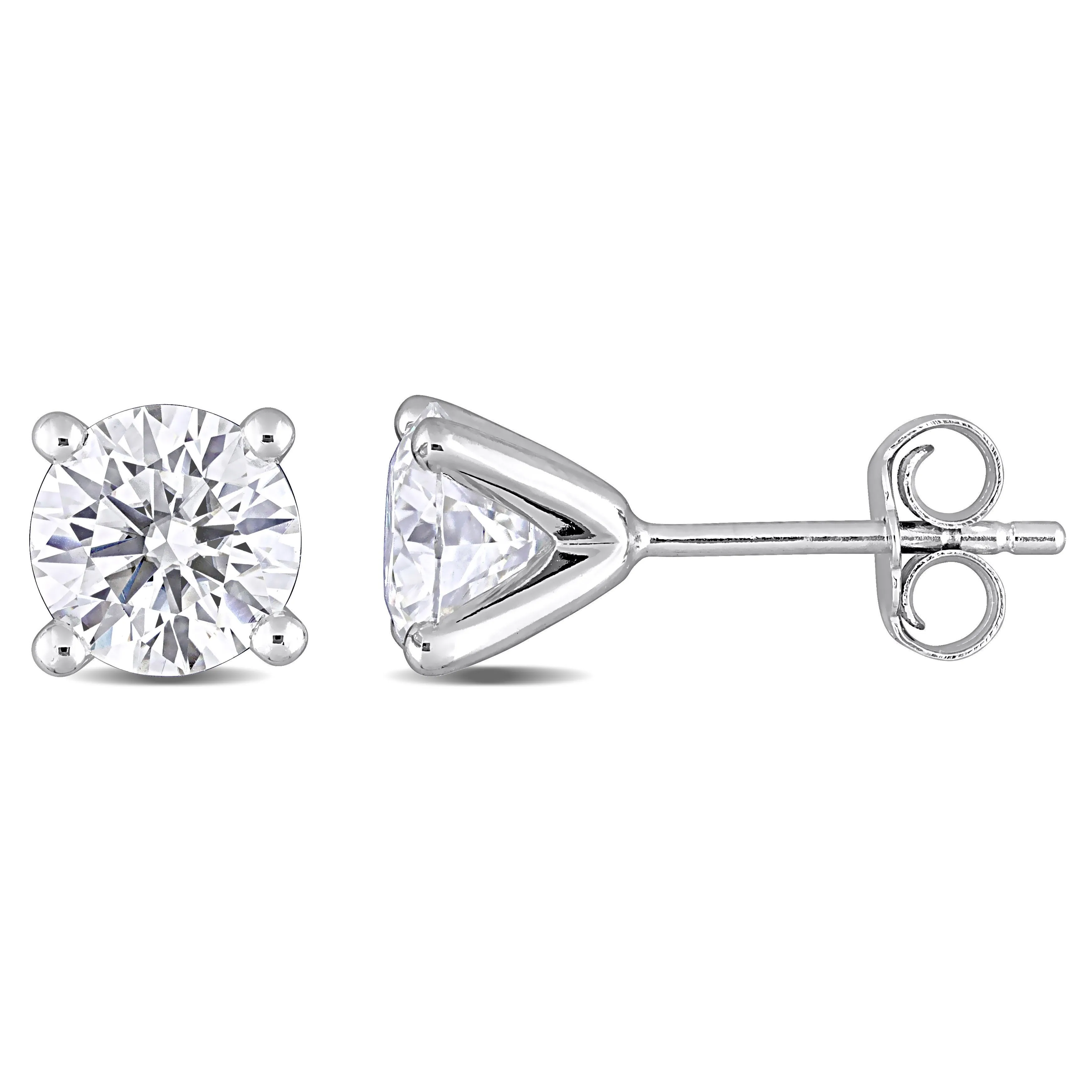 2CT TW round Moissanite Stud silver
