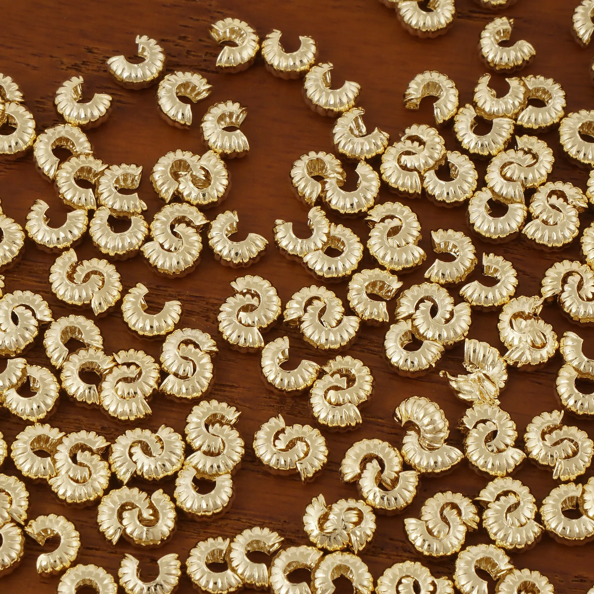 50PCS 4mm 14k Gold Filled Corrugated Crimp Cover Beads Cord Ends for jewelry making 10406850