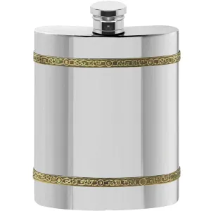 6oz Pewter Hip Flask with Brass Celtic Knot Bands