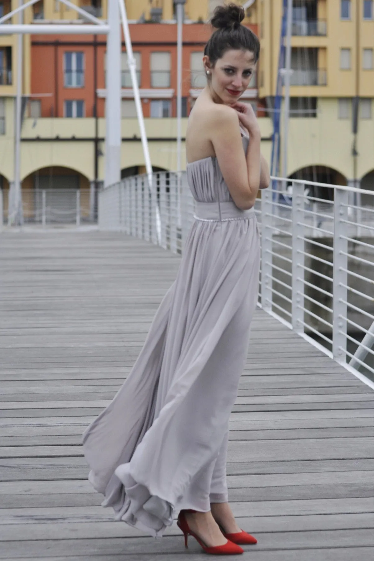 A-line One-shoulder Floor Length Chiffon Evening Dress