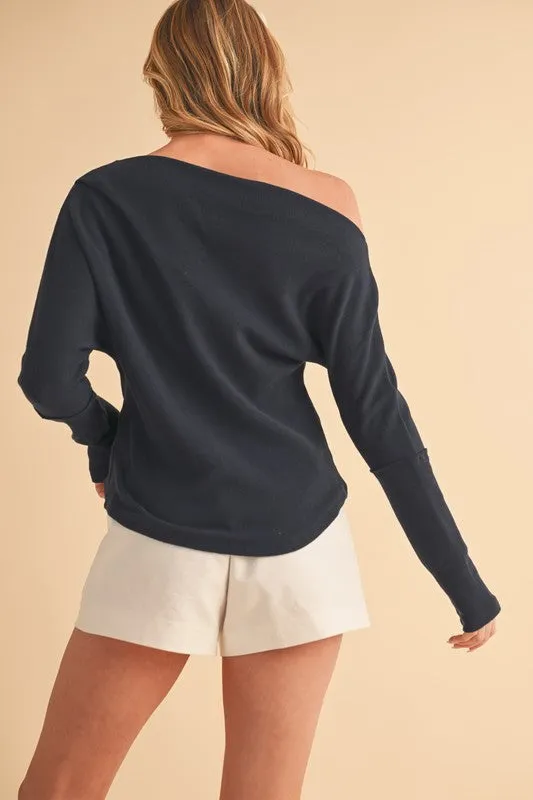 Aemi   Co One Shoulder Long Sleeve Knit Top