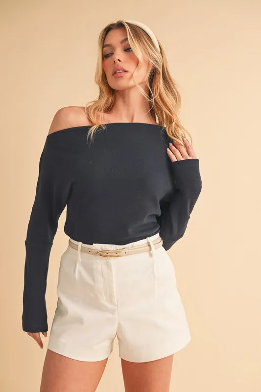 Aemi   Co One Shoulder Long Sleeve Knit Top