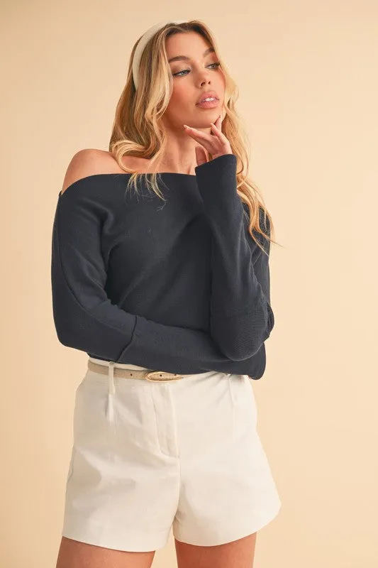 Aemi   Co One Shoulder Long Sleeve Knit Top