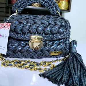 'Airforce Blue' Snake Print Crochet Bag