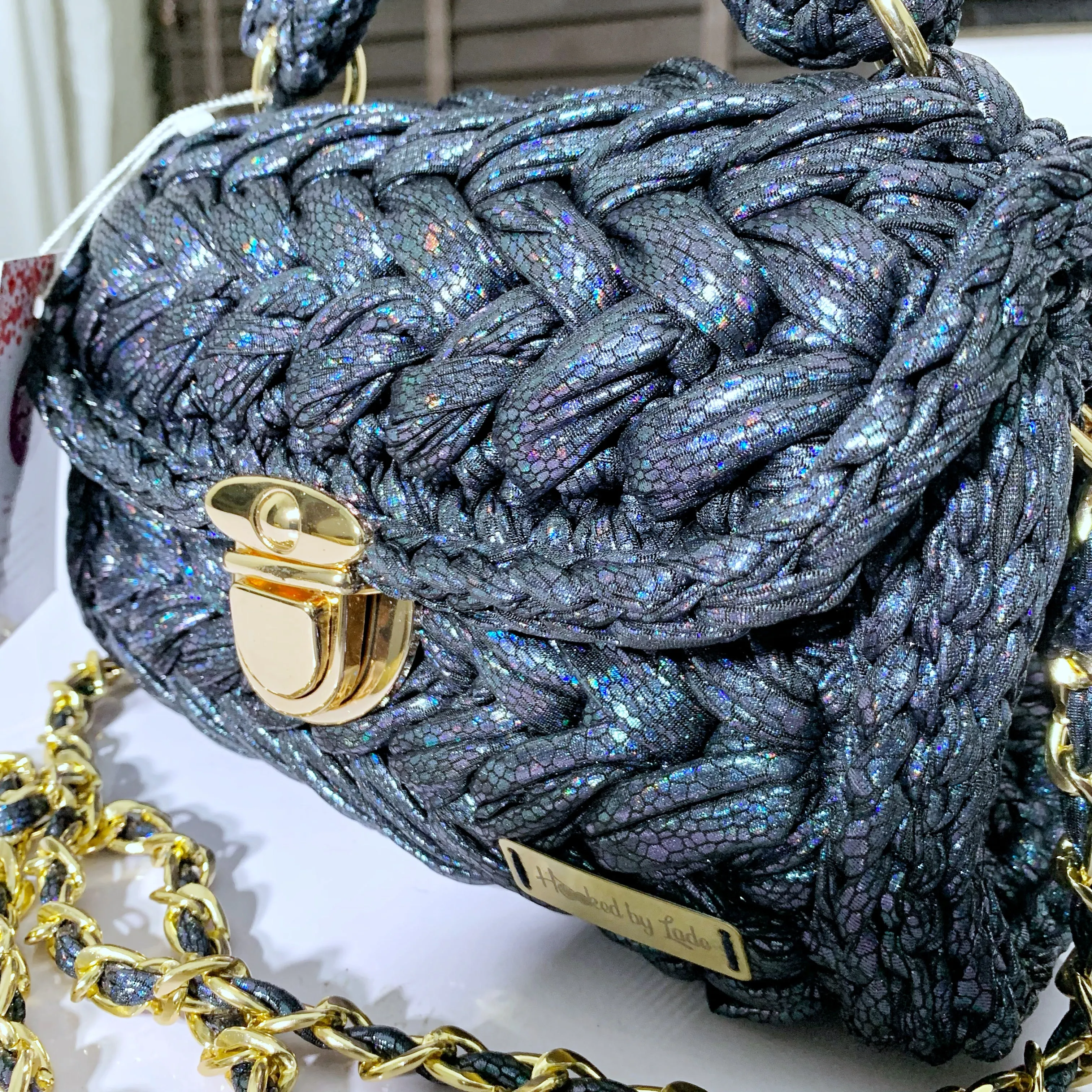 'Airforce Blue' Snake Print Crochet Bag