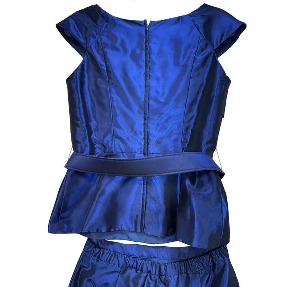 Alfred Angelo Peplum Evening Blouse &amp; Skirt Set Size 4 Midnight Royal Blue Belte