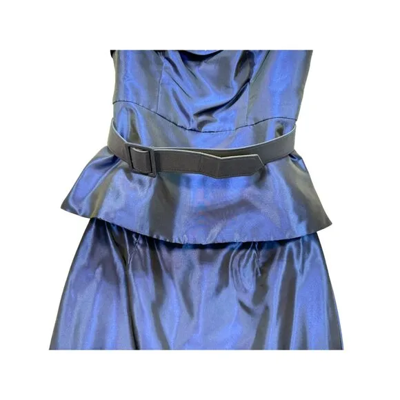 Alfred Angelo Peplum Evening Blouse &amp; Skirt Set Size 4 Midnight Royal Blue Belte