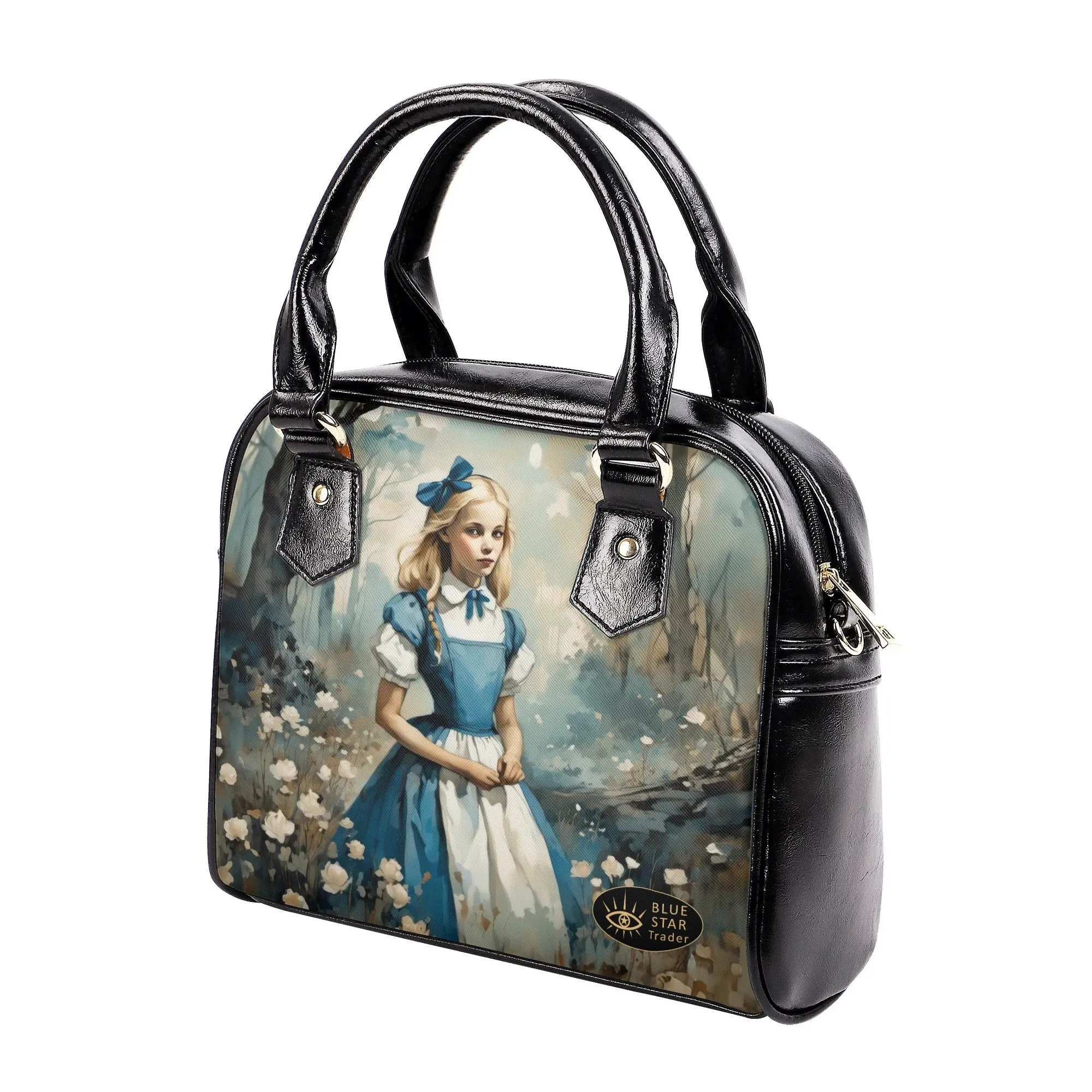 Alice in Wonderland Dark and Whimsical Shoulder Handbag Blue Purse Bowler Bag