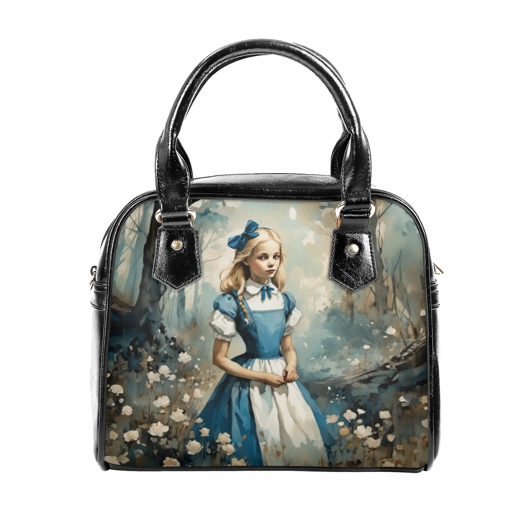 Alice in Wonderland Dark and Whimsical Shoulder Handbag Blue Purse Bowler Bag