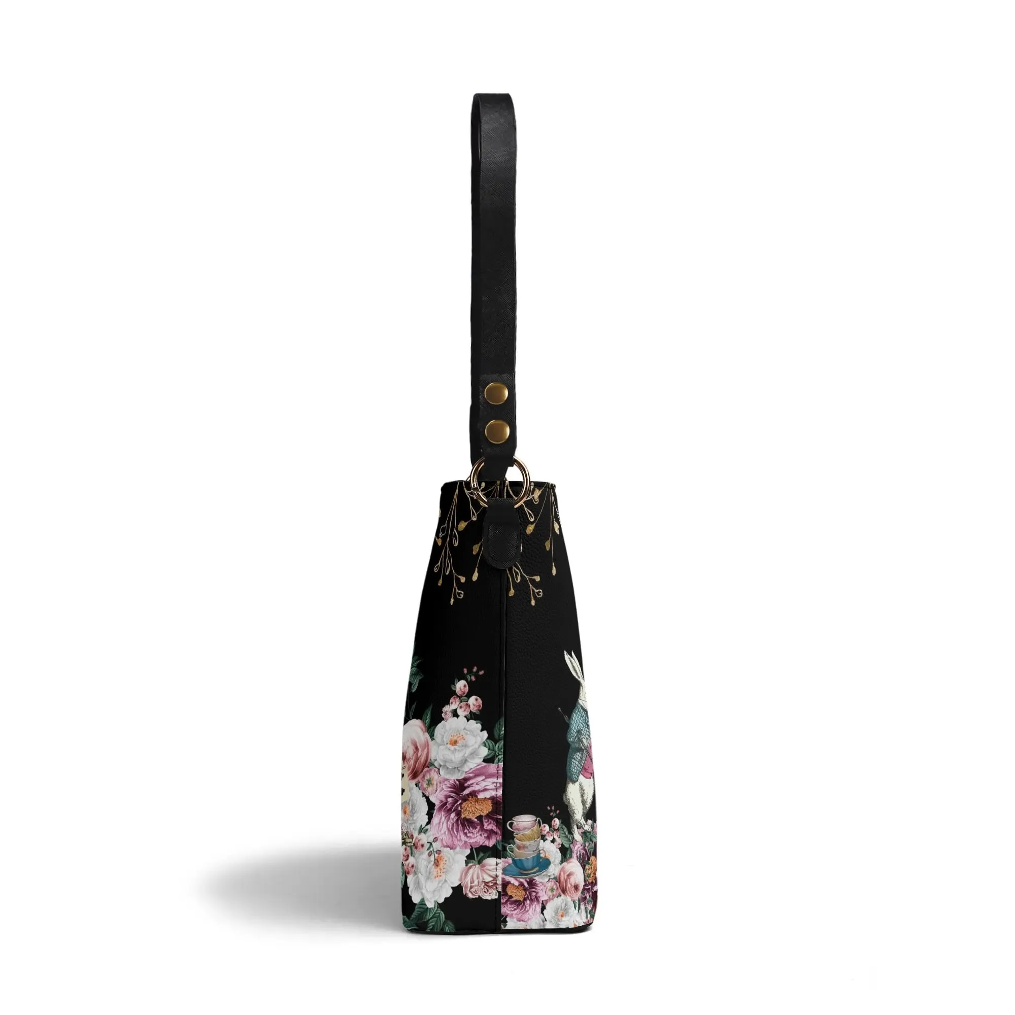 Alice in Wonderland Pink Roses Womens Vegan Bucket Bag Shoulder Bag