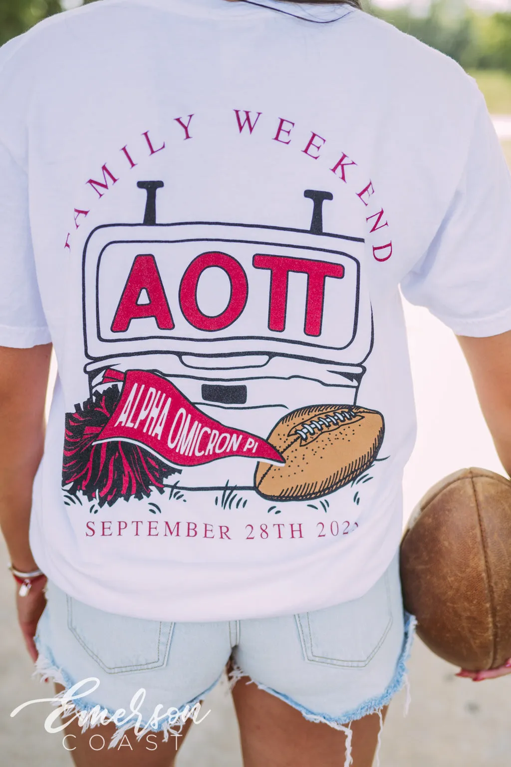 Alpha Omicron Pi Football Family Weekend Pocket Tee