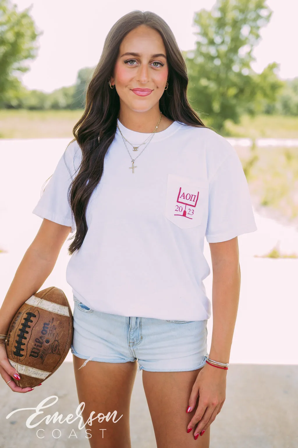 Alpha Omicron Pi Football Family Weekend Pocket Tee