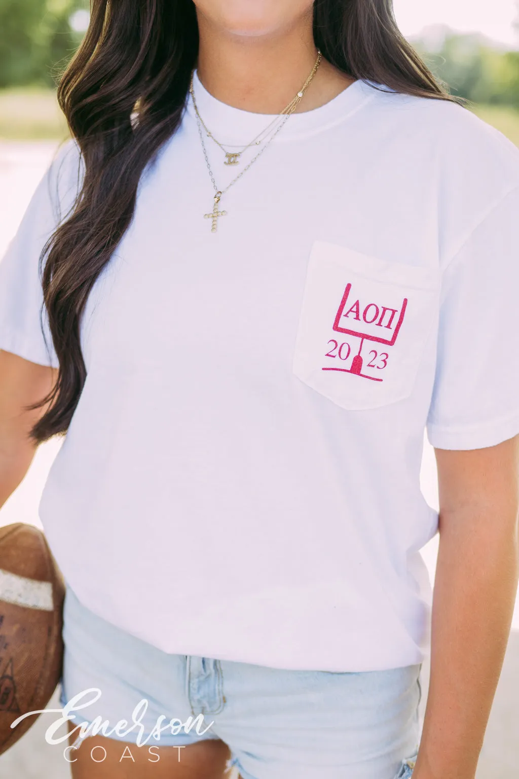 Alpha Omicron Pi Football Family Weekend Pocket Tee