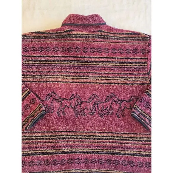 Alps Full Double Zip Sherpa Coat‎ Sweater Horse Print Red Made In USA Womens XL