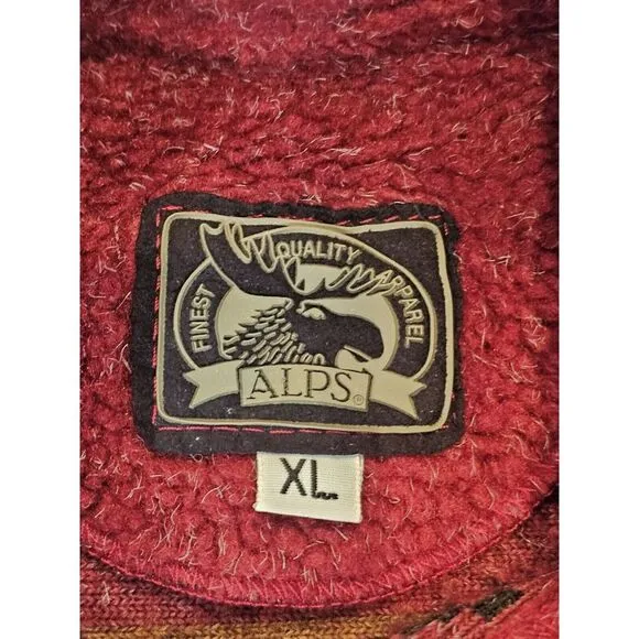 Alps Full Double Zip Sherpa Coat‎ Sweater Horse Print Red Made In USA Womens XL