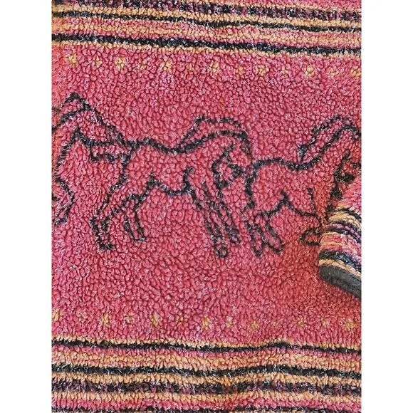 Alps Full Double Zip Sherpa Coat‎ Sweater Horse Print Red Made In USA Womens XL