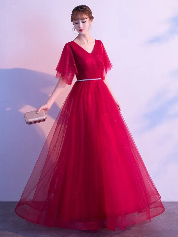 Amazing Evening Dress A Line V Neck Matte Satin Floor Length Sequins Formal Party Dresses