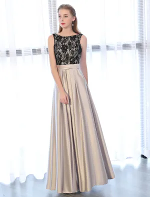 Amazing Evening Dresses Satin Lace evening dress Sleeveless Backless Pleated Pockets Floor Length Formal Dress