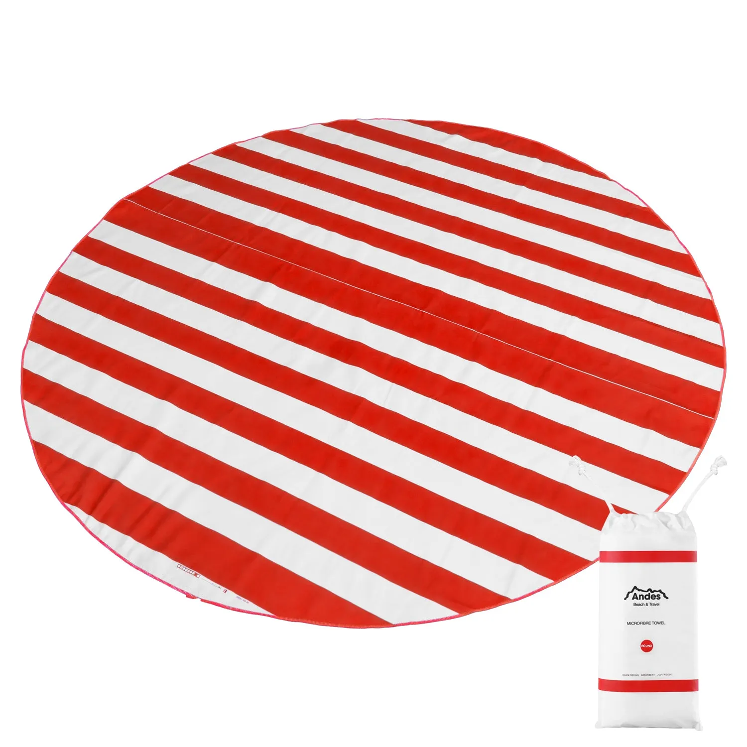 Andes Round Microfibre Sand Proof Beach Towel/Striped Picnic Rug Blanket 190cm