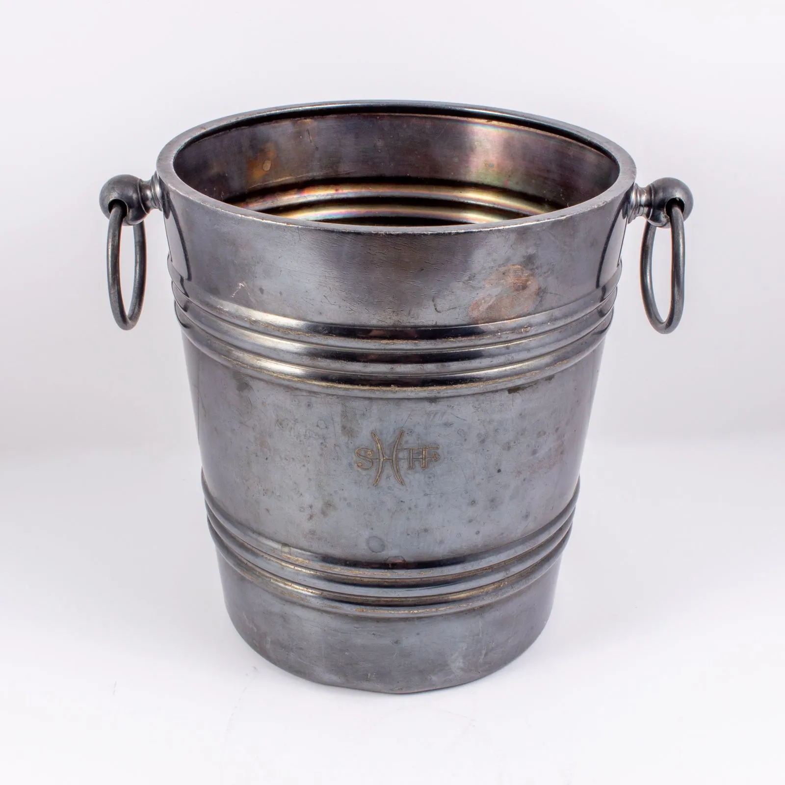 Antique Monogramed German Nickel-Silver Ice Bucket Marked WMF