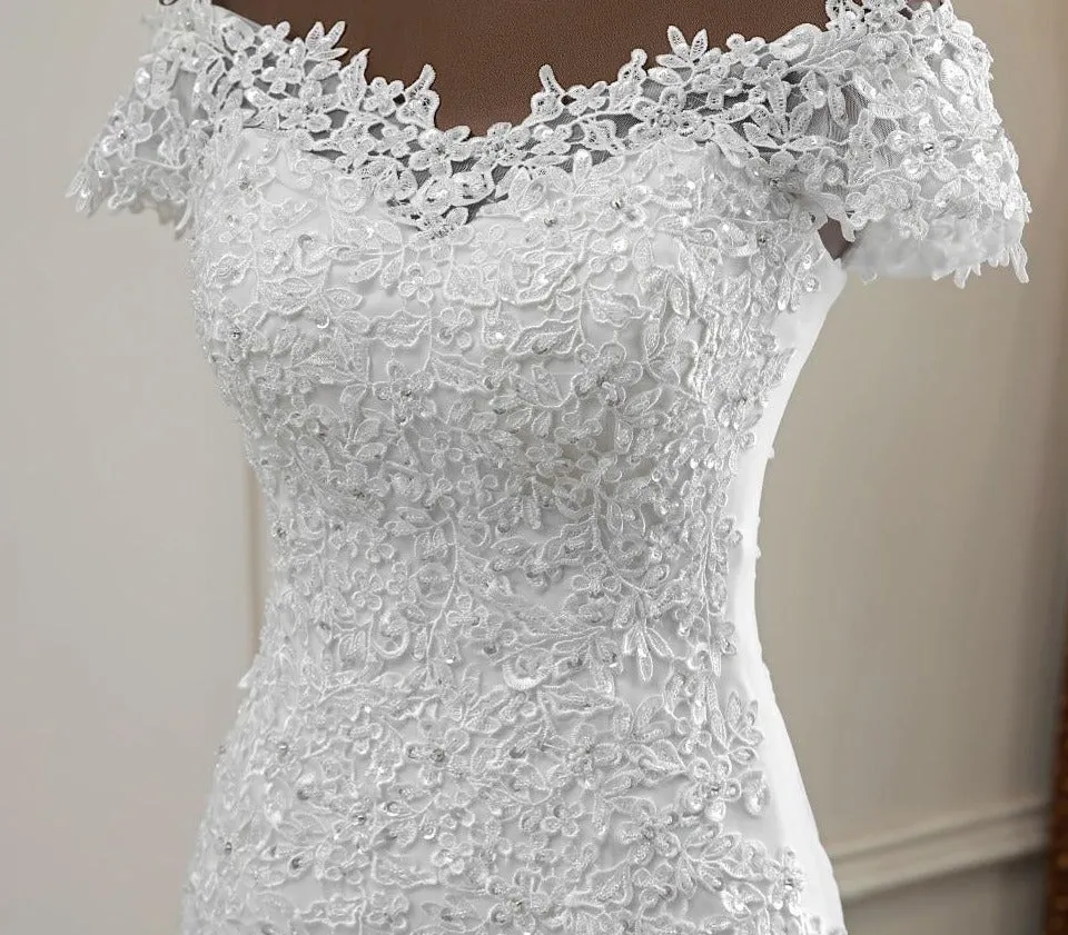 appliques flower robe de mariee elegant bride dress