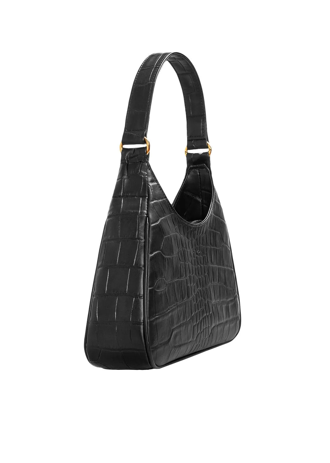 Audrey Vegan Corn Leather Shoulder Bag | Black Croco