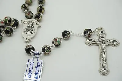 Authentic Black Cloisonne Rosary 22"  and Prayer