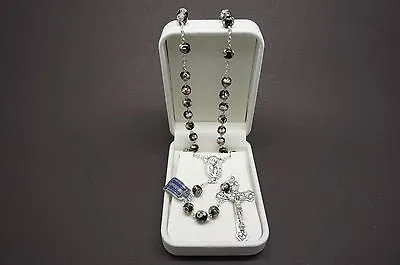 Authentic Black Cloisonne Rosary 22"  and Prayer