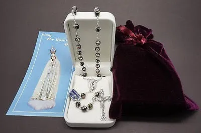 Authentic Black Cloisonne Rosary 22"  and Prayer