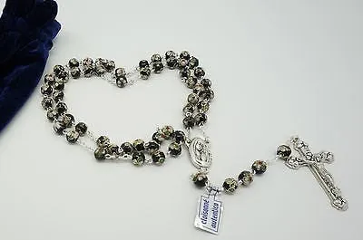 Authentic Black Cloisonne Rosary 22"  and Prayer