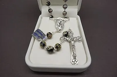 Authentic Black Cloisonne Rosary 22"  and Prayer