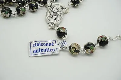 Authentic Black Cloisonne Rosary 22"  and Prayer