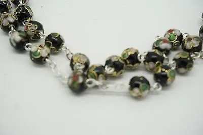 Authentic Black Cloisonne Rosary 22"  and Prayer