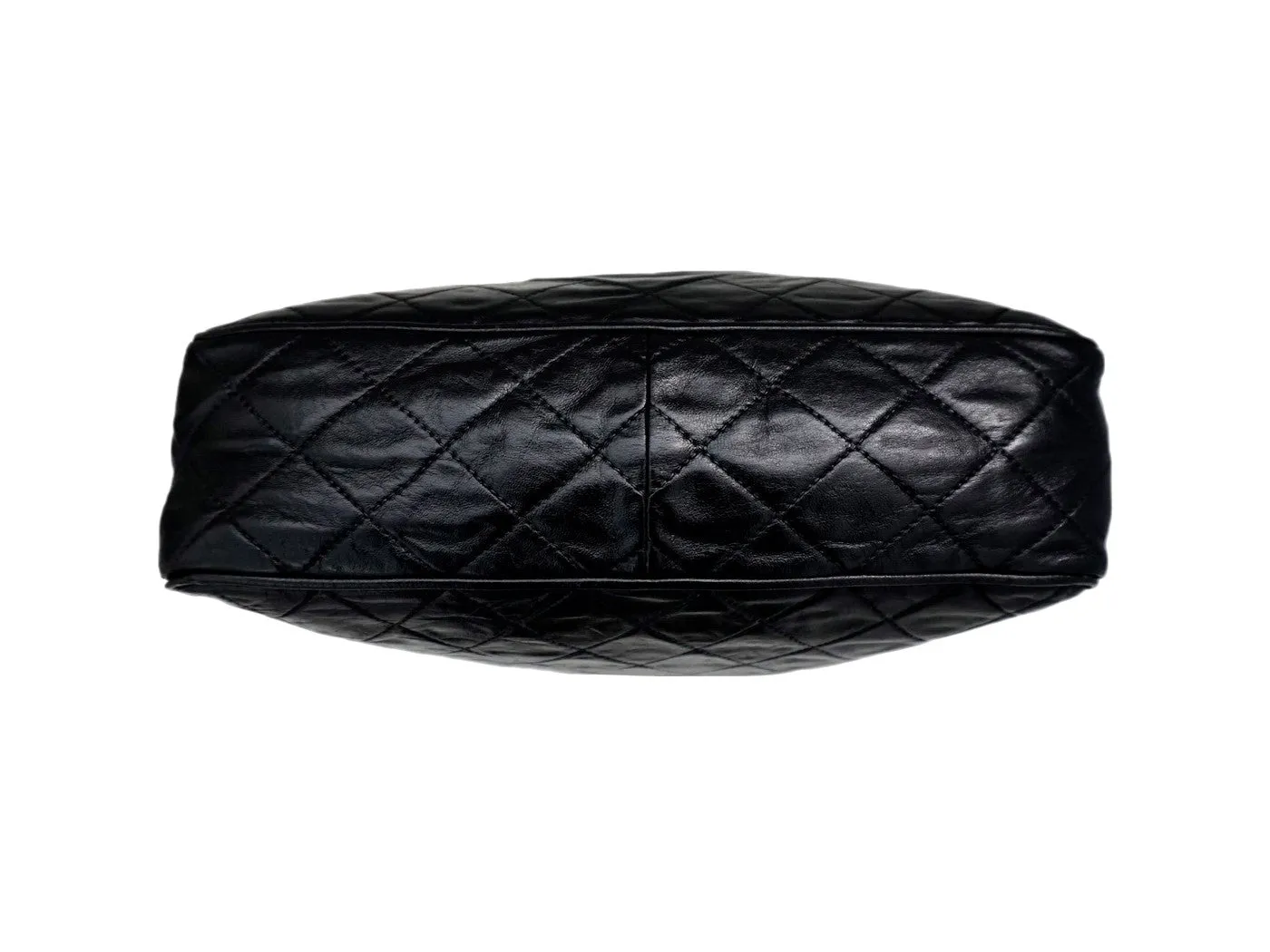 Authentic Chanel Vintage Black Lamb Quilted XL Camera Style Handbag