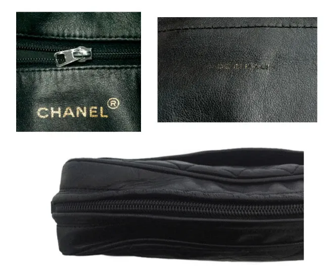 Authentic Chanel Vintage Black Lamb Quilted XL Camera Style Handbag