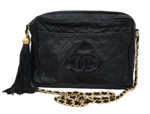 Authentic Chanel Vintage Black Lamb Quilted XL Camera Style Handbag