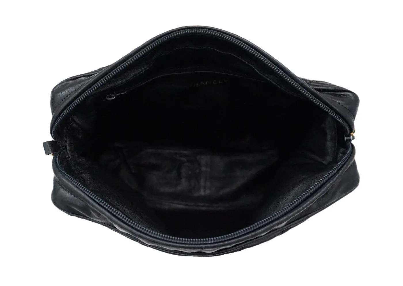 Authentic Chanel Vintage Black Lamb Quilted XL Camera Style Handbag