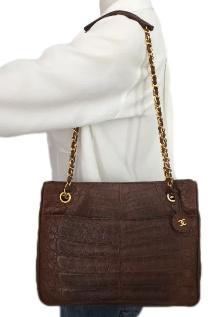 Authentic Chanel Vintage Whiskey Brown Alligator Tote